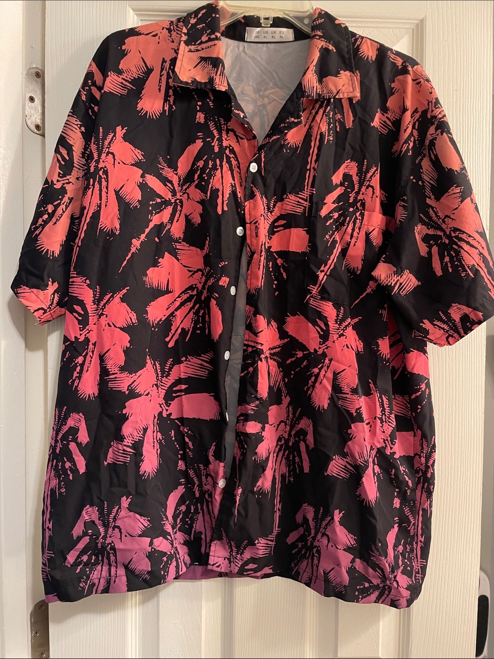 Casual Black & Pink Palm-Print Short Sleeve Shirt